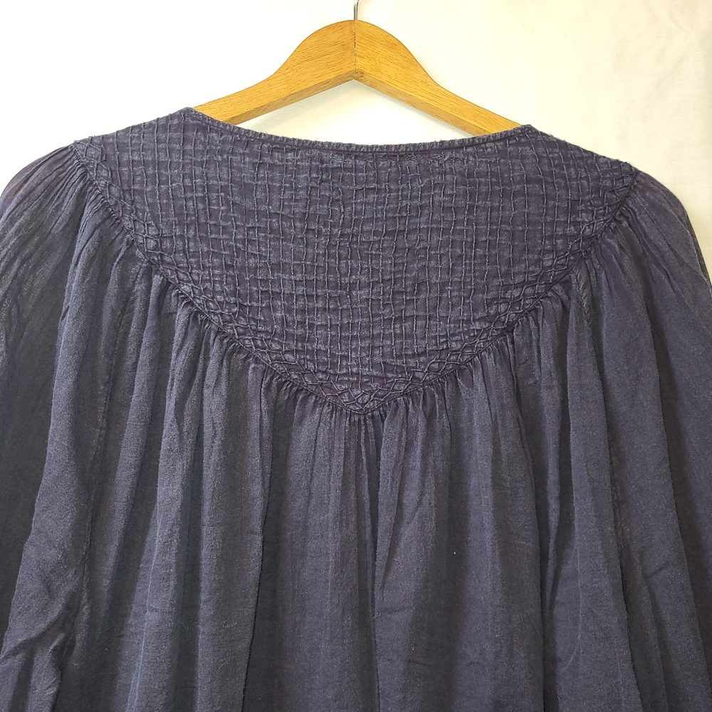 We The Free Navy Blue Smocked Button-Front Peasant Blouse - Picture 4 of 9